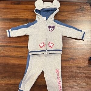 Disney Gray and Blue Mickey Mouse Hoodie and Pants Set. Pre- owned